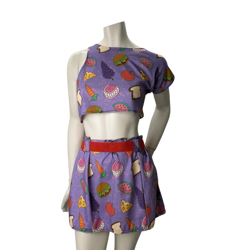 NWT Magic School Bus‎ Crop Top + Mini Skirt Set Purple Kidcore Dopamine Dressing